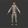 A Man Wearing Brown Vest Gray Hoodie Khaki Pants Sneakers And Orange Cap With Glasses