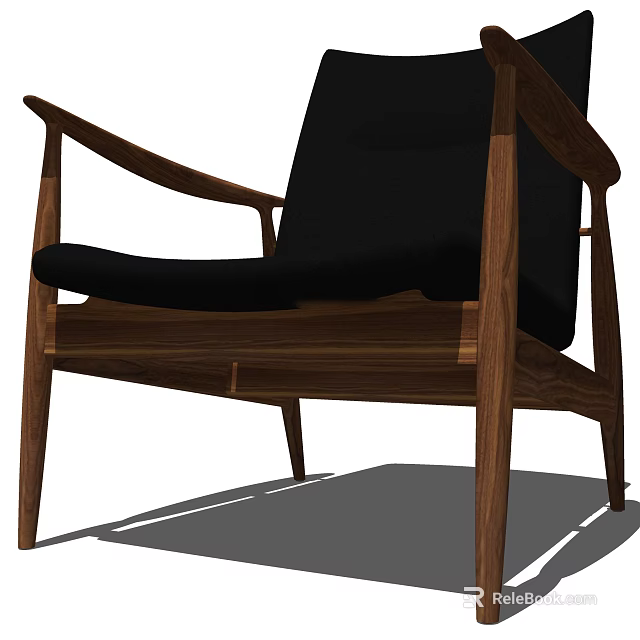 Elegant Modern Armchair With Dark Wooden Frame And Black Upholstered Cushion 3d model 