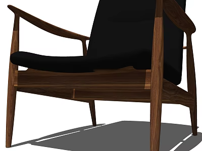 Elegant Modern Armchair With Dark Wooden Frame And Black Upholstered Cushion 3d model