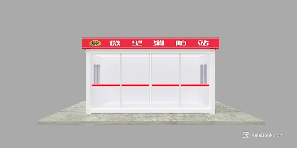 Mini Fire Station Structure With Red Roof White Exterior And Glass Display Windows 3d model 