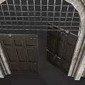 Classical Stone Entrance Gate with Arched Top Decorative Grille and Carved Frame