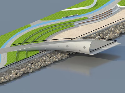 Modern Scenic Wall Design With Green Lawn Winding Path Stone Ground And Water Reflection 3d model