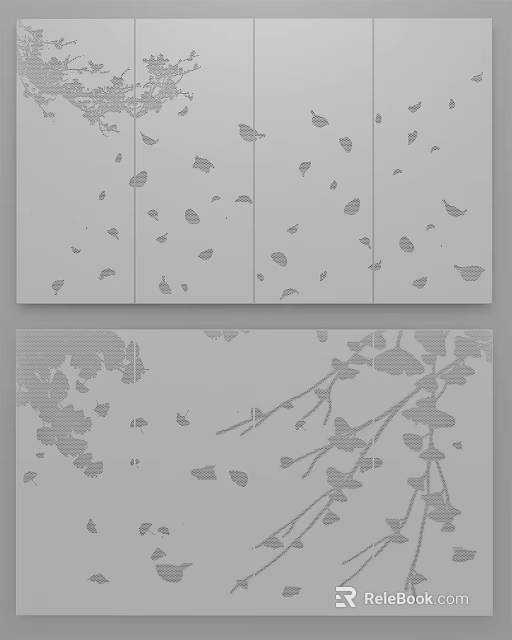Gray Background Decorative Design With Leaf Patterns And Branch Motifs 3d model