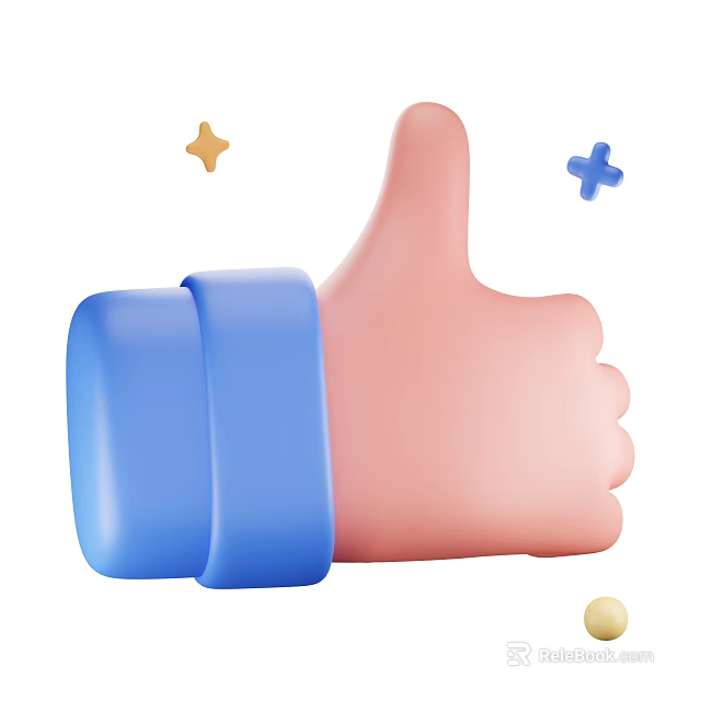 Cartoon Thumbs Up Hand With Blue Wrist And Decorative Stars Plus Signs 3d model 