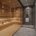 Luxury SPA Sauna With Wooden Interior And Glass Partition