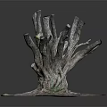 Natural Wooden Stump Decorative Art With Intricate Roots And Soil Grass Base