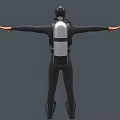 Diver In Black Diving Suit With Silver Oxygen Tank And Arms Outstretched Against Gray Background 3d model