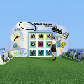 Incheon Playground Exhibition Booth With Green Lawn And Sports Icons Display Boards