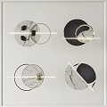 Modern Circular Wall Decor with Marble Texture Metal Frames and Linear Designs 3d model