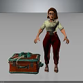 Red Haired Glasses Female Character Standing Next To Red Case With Green Details And Wires