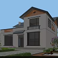 Modern Detached Villa Exterior Design With Large Windows Outdoor Courtyard And Green Plants