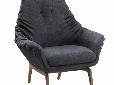 Modern Gray Fabric Leisure Chair With Pleated Backrest And Wooden Legs 3d model