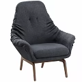 Modern Gray Fabric Leisure Chair With Pleated Backrest And Wooden Legs