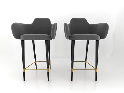 Modern Gray Bar Stools With Armrests Black Legs And Gold Accents 3d model