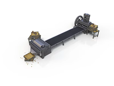 Industrial Conveyor Equipment With Long Black Belt Mechanical Rollers And Granular Material Processing 3d model