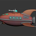 Shark Shaped Submarine 3D Model with Orange Red Body Blue Windows and Periscope