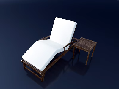 Modern Outdoor Lounge Chair With White Cushion And Wooden Side Table 3d model