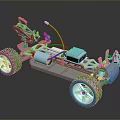 Detailed Car Chassis Model With Wheels Battery Wiring And Frame Structure 3d model