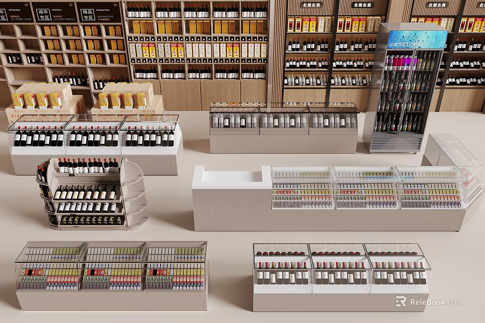 Modern Tobacco and Liquor Store With Well Organized Shelves Displaying Various Liquors and Tobacco 3d model 