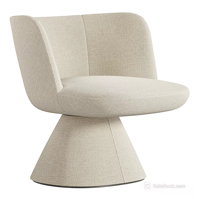 Modern Light Beige Fabric Leisure Chair With Curved Backrest And Conical Base 3d model 