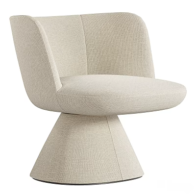 Modern Light Beige Fabric Leisure Chair With Curved Backrest And Conical Base 3d model