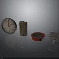 Assorted Vintage Clock Retro Box Red Grid Cover And Metal Block