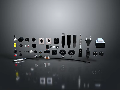 Electronic Electrical Accessories Collection With Plugs Sockets Switches Connectors And Assorted Parts 3d model