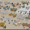 Colorful Children's Table With Various Chairs And Play Accessories For Kids