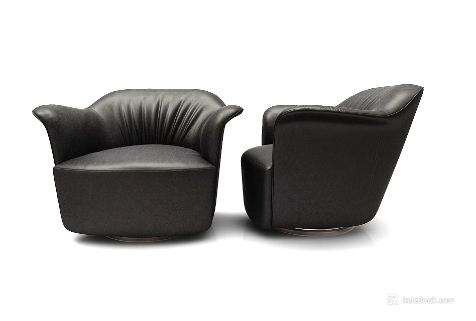 Modern Black Leather Single Sofa With Curved Arms And Rounded Design 3d model