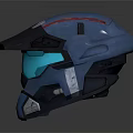 Blue Tech Inspired Helmet With Red Accents And Transparent Blue Visor