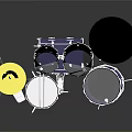 Modern Blue Drum Set Musical Instrument With Yellow Cymbals And Silver Stands
