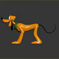 Cute Orange Cartoon Dog 3D Model With Green Collar Black Ears Tail Open Mouth