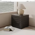 Black Grid Design Bedside Table With White Table Lamp And Open Book By Window 3d model