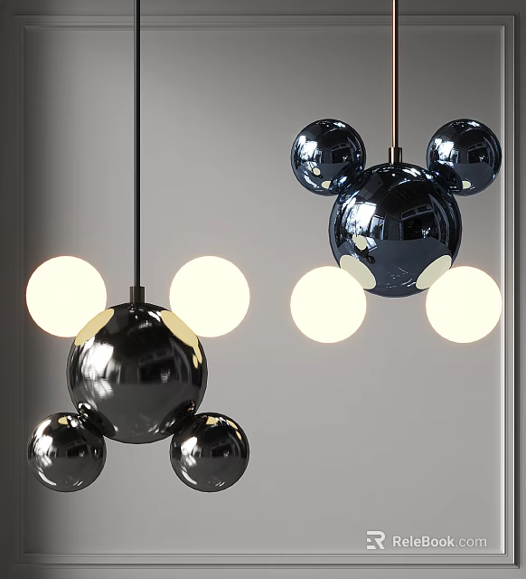 Modern Metallic Chandelier Design With Spherical Shades And White Light Elements 3d model