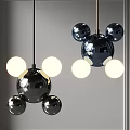 Modern Metallic Chandelier Design With Spherical Shades And White Light Elements 3d model