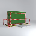 Green Industrial Equipment Featuring Red White Striped Poles Yellow Black Warning Tape And Gray Platform