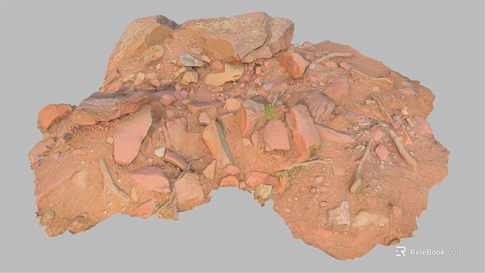 Natural Red Rock Terrain With Scattered Stones Tree Roots And Soil 3d model 