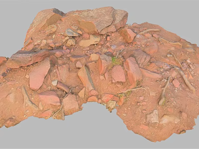 Natural Red Rock Terrain With Scattered Stones Tree Roots And Soil 3d model