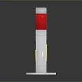 White Security Gate With Red Panels Yellow Black Warning Stripes Yellow Box And Blue Screen