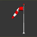 Red And White Striped Flag On Metal Pole With Red Warning Light Base Stand