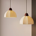 Two Modern Minimalist Pendant Lights With Cream Fabric Shades And Brown Wooden Tops 3d model