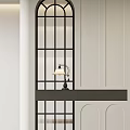 Modern Black Grid Room Divider With Table Lamp And Gray Countertop Against White Wall