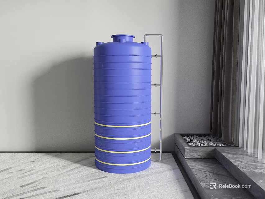 Industrial Equipment Blue Water Tank With Metal Ladder And Grey Wall 3d model 