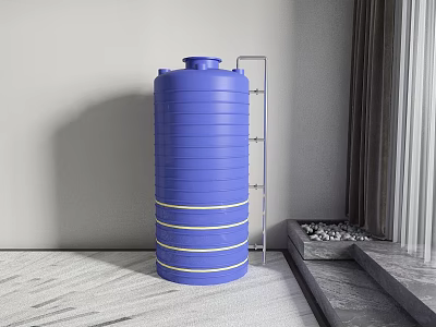 Industrial Equipment Blue Water Tank With Metal Ladder And Grey Wall 3d model