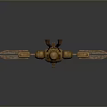 Golden Biomechanical Robot Character With Animal Ears Red Eyes And Outstretched Arms