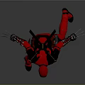 Deadpool in Red Black Costume with Samurai Swords and Clawed Hands Fighting Stance