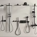 Black Wall Mounted Shower Heads With Various Types And Water Flow Features 3d model