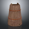 Wooden Bucket Shaped Decorative Ornament Set With Orange Hoops And Wood Grain
