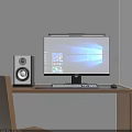 Desktop Computer Workstation With Windows Monitor Speakers Keyboard And Mouse On Desk