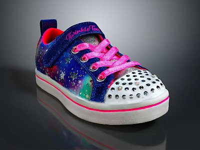 Sparkling Twinkle Toes Kids Shoes With Pink Laces Starry Sky Pattern And White Sole 3d model
